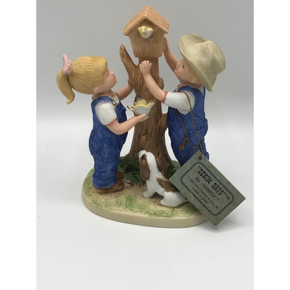 Vintage Homco 1985 Denim Days 8888 figurine Our Birdhouse Debbie & Danny - Picture 4 of 8